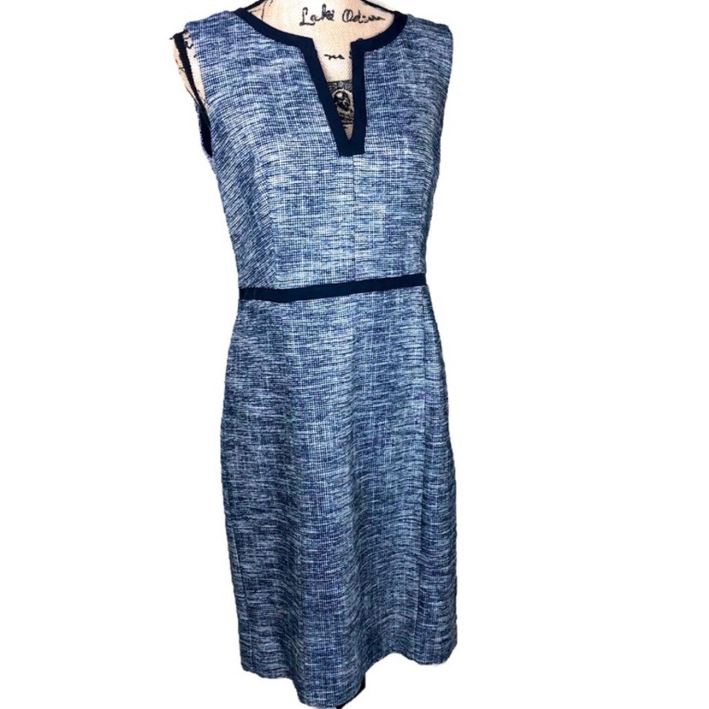 Tory Burch Navy White Tweed Sleeveless Dress 10